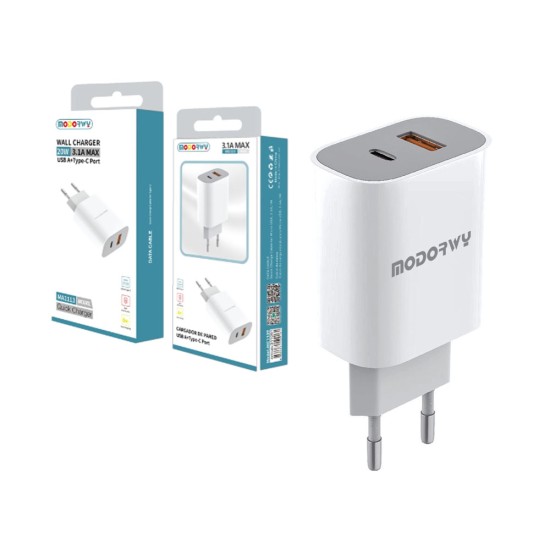 Modorwy Adaptor MA1113 5V 3.1A USB+Type-C White Modorwy Adaptor MA1113 5V 3.1A USB+Type-C White